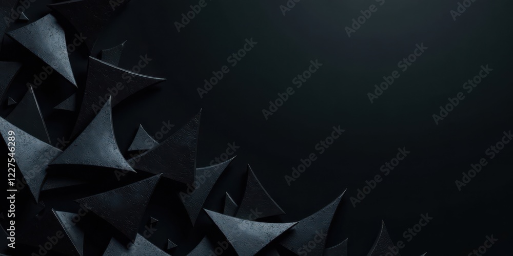 Obraz premium Abstract Dark Triangular Forms on Black Background, Ideal for Modern Design Projects