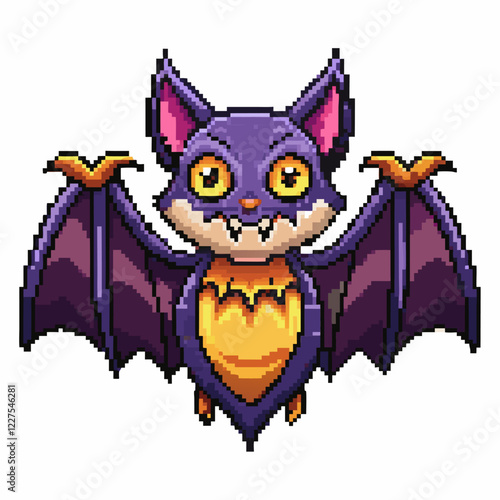 Cute Pixel Art Bat with Big Eyes and Purple Wings Adorable  Illustration