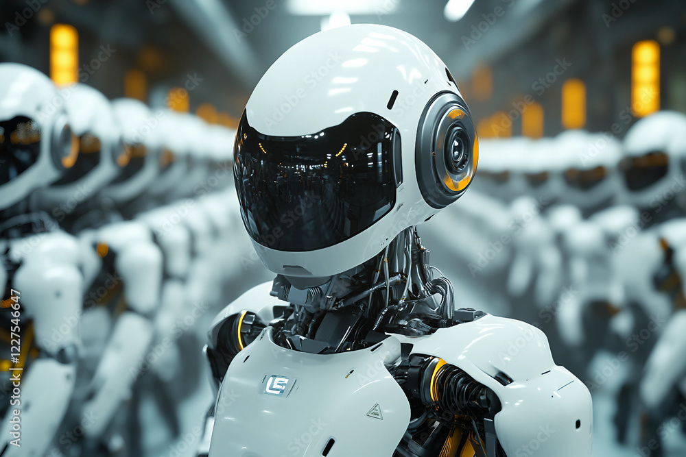 Fototapeta premium Robot in factory setting automation technology AI generative