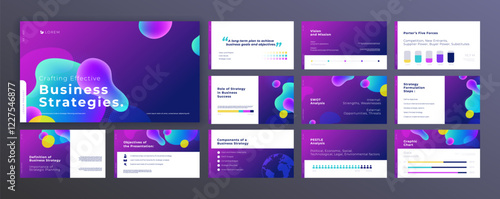 Abstract fluid powerpoint presentation templates set, modern layout presentation background, banner template, brochure, landing page, company profile, business design package set, vector illustration.