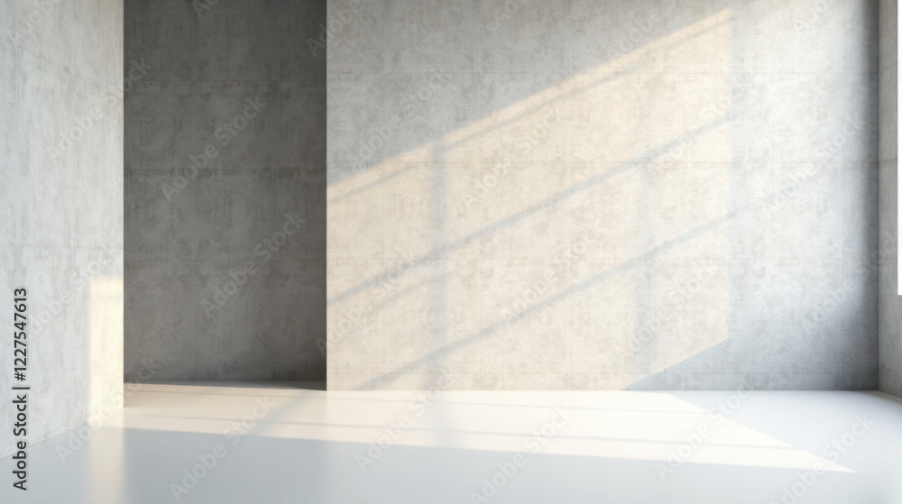 Sunlit Modern Room with Concrete Walls and White Floor Ideal for Minimalist Design Presentation Sunlit Modern Room with Concrete Walls and White Floor Ideal for Minimalist Design Presentation