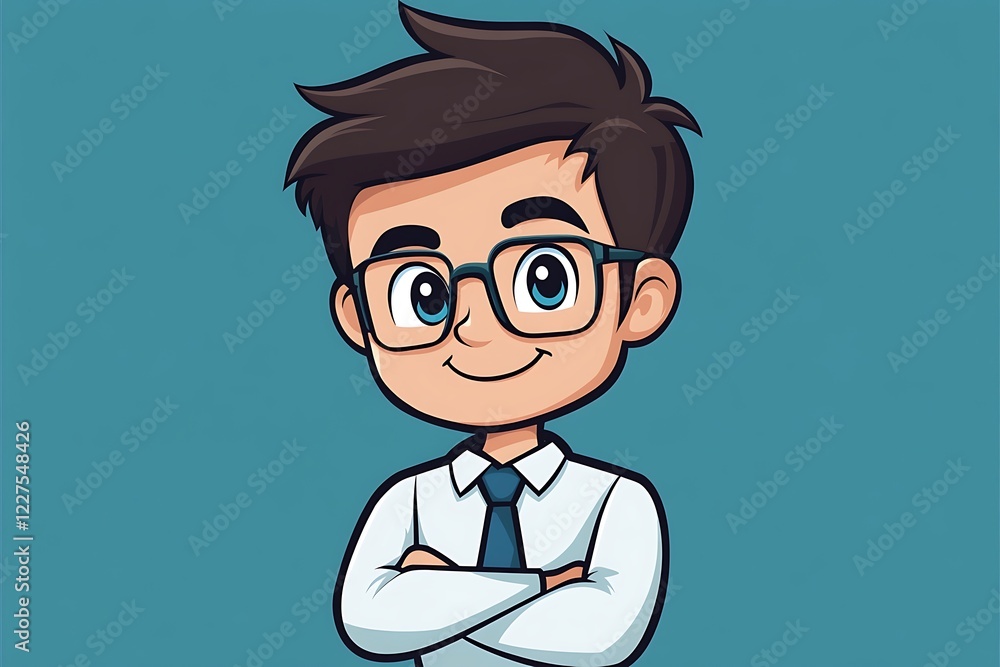Smiling Boy Illustration 3D Model Arms Crossed Smiling Boy Illustration 3D Model Arms Crossed