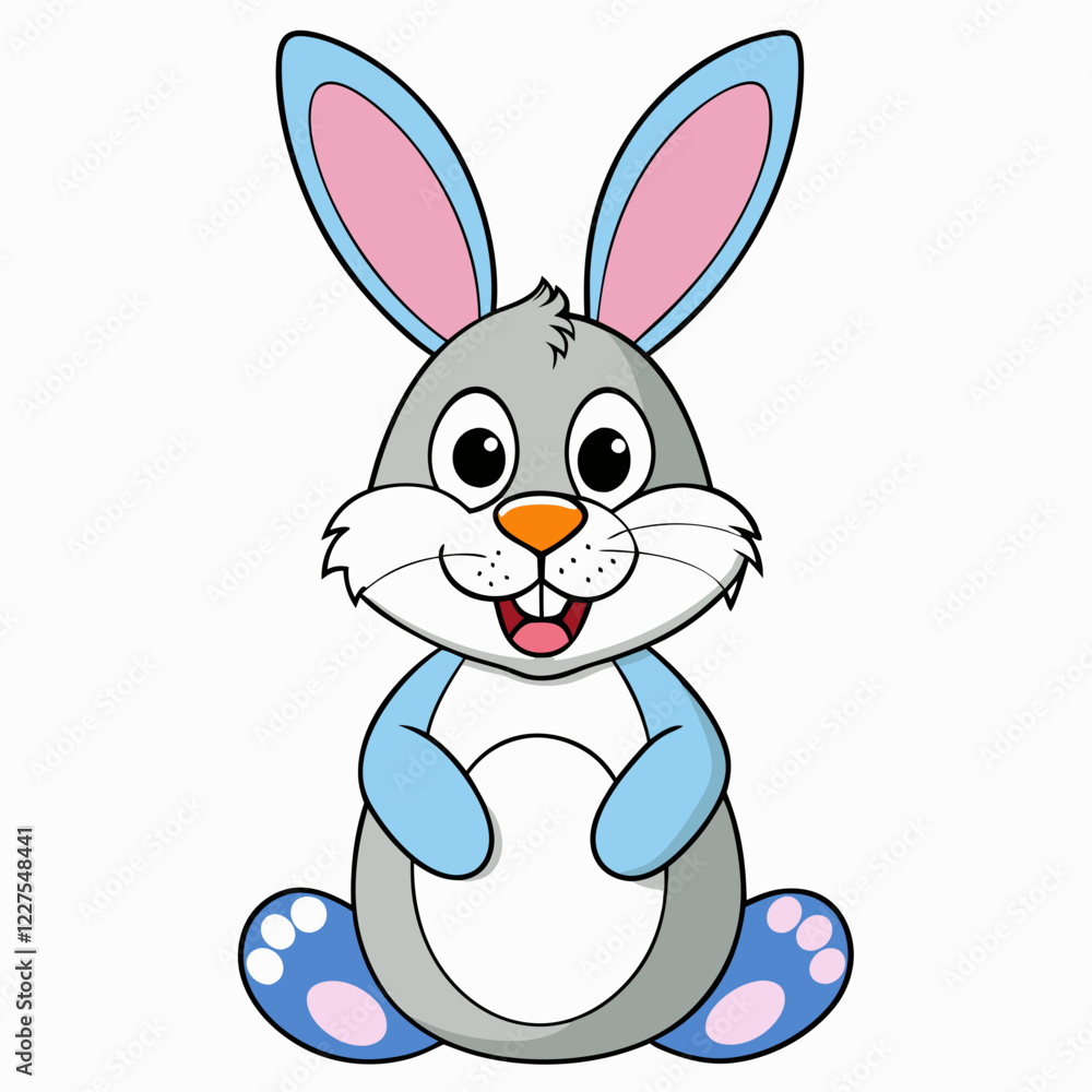 Fototapeta premium Easter Bunny, Cute Easter Bunny Holding Egg , Cartoon Rabbit Clipart