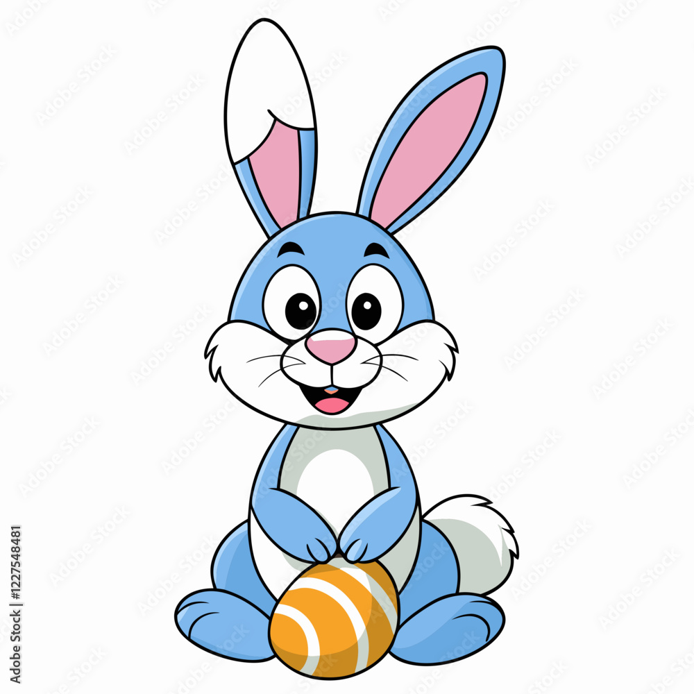 Obraz premium Easter Bunny, Cute Easter Bunny Holding Egg , Cartoon Rabbit Clipart