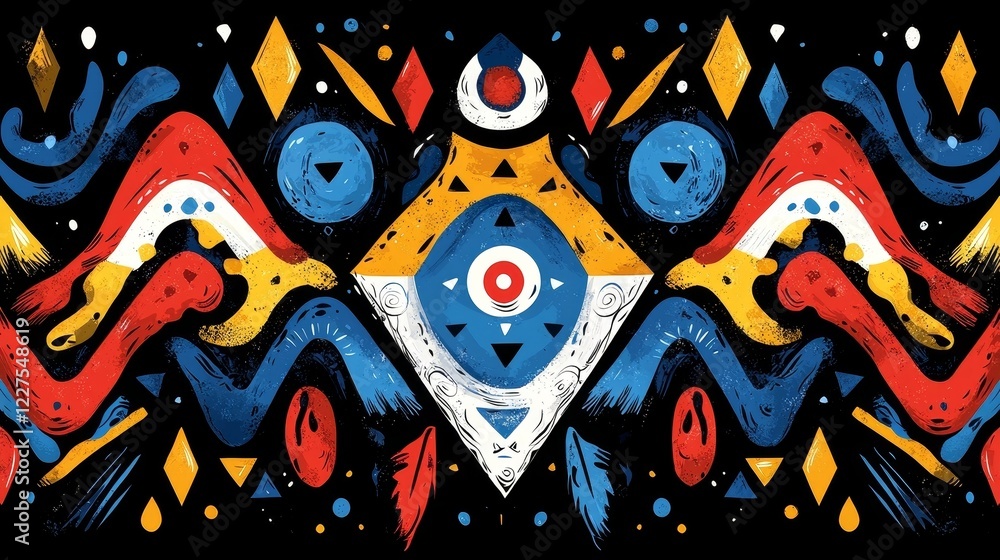 Obraz premium Striking Tribal Pattern with Bold Geometric Shapes and Vibrant Colors