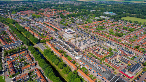 Aerial view around the old town of Emmeloord in Netherlands on a sunny summer day photo