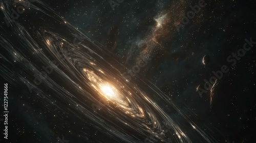 Ultra-realistic image of a black hole with swirling light in an accretion disk, set in deep space
