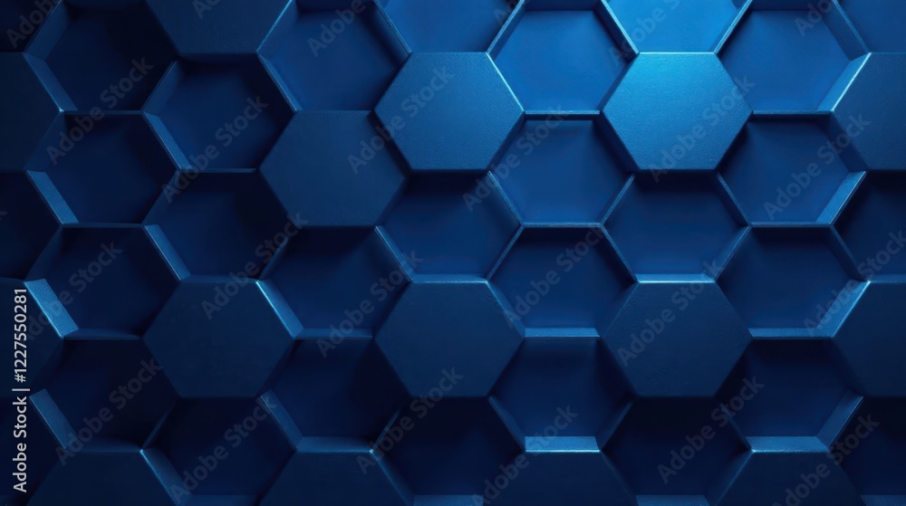 Abstract Hexagonal Pattern Background Deep Blue Geometric Design with Subtle Textured Surface