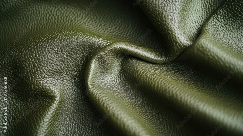 Textured olive-green leather with a matte finish, luxurious and understated, no objects