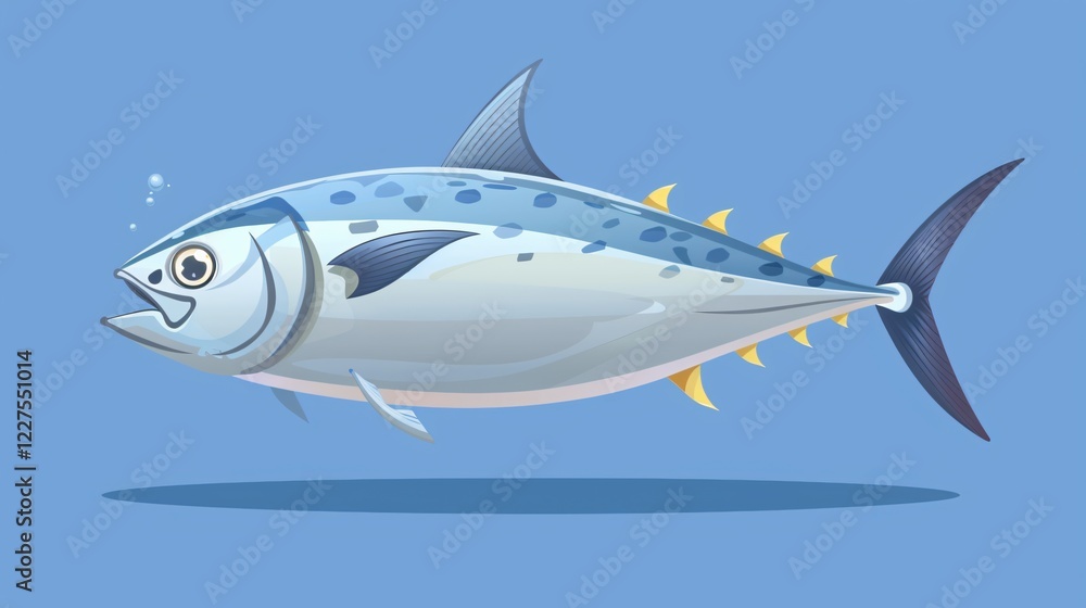 Fototapeta premium Cartoon Tuna Icon: Vibrant Underwater Animal for Aqua-themed Designs