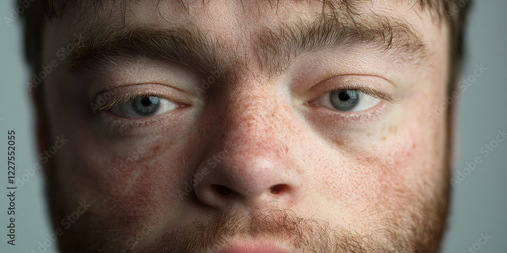 Obraz premium Close-up Photograph of a Man's Face Showing Freckles and Eyes