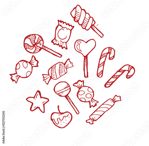 cute candies doodle set hand drawn sketch icon vector	