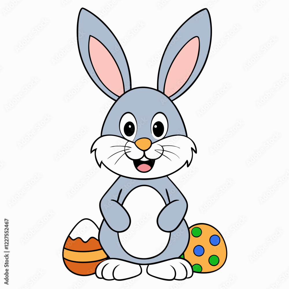 Obraz premium Easter Bunny, Cute Easter Bunny Holding Egg , Cartoon Rabbit Clipart
