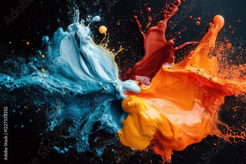 An electrifying splash of lively colors against a dark backdrop, showcasing the beautiful chaos of paint that represents artistic freedom and expressive emotion.