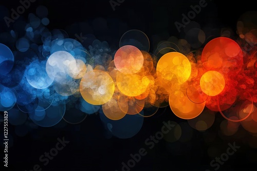 An energetic abstract visual featuring a series of colorful orbs in blue, orange, and white against a dark background, exuding a fun and lively atmosphere.