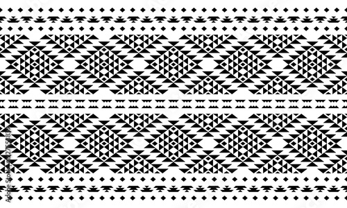 Southwest Aztec geometric Native American Mexican Navajo tribal ethnic boho indian texture ornament seamless pattern fabric black and white design vector for woven textile printing blanket rug carpet 