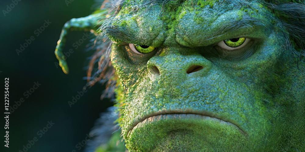 Obraz premium Digital Render of Green-Skinned Creature Face