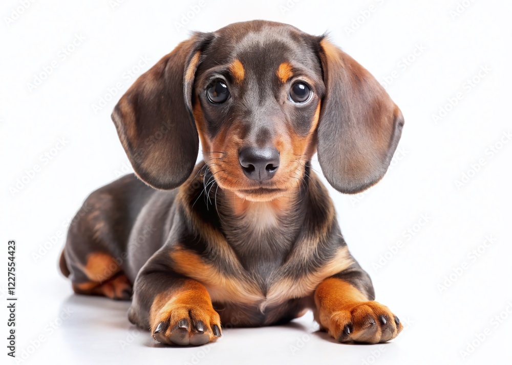 Adorable Short-Haired Dachshund Puppy Side Profile, Isolated on White Background - Stock Photo Adorable Short-Haired Dachshund Puppy Side Profile, Isolated on White Background - Stock Photo