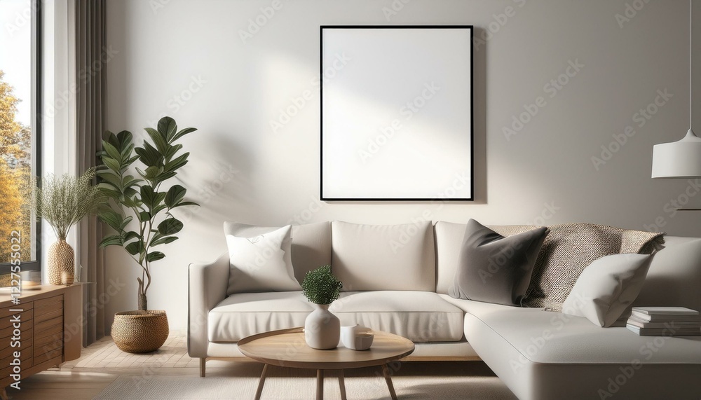 Frame mockup, ISO A paper size. Living room wall poster mockup. Interior mockup with house background. Modern interior design. 3D render Frame mockup, ISO A paper size. Living room wall poster mockup. Interior mockup with house background. Modern interior design. 3D render
