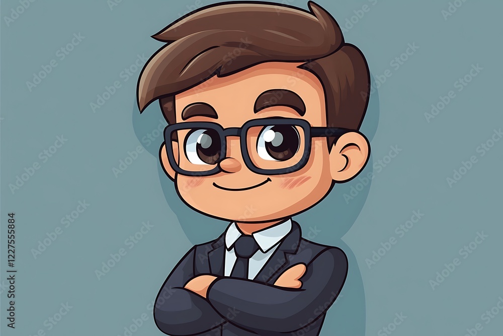 Smiling Cartoon Boy in Glasses Profile Smiling Cartoon Boy in Glasses Profile
