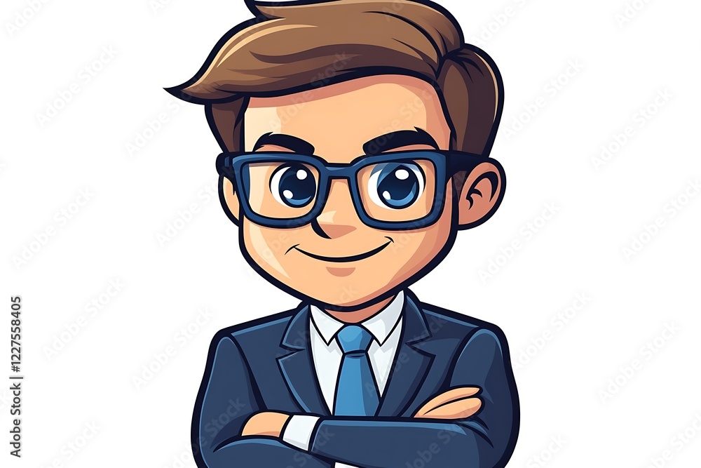 Smiling Cartoon Businessman in Suit Glasses Smiling Cartoon Businessman in Suit Glasses
