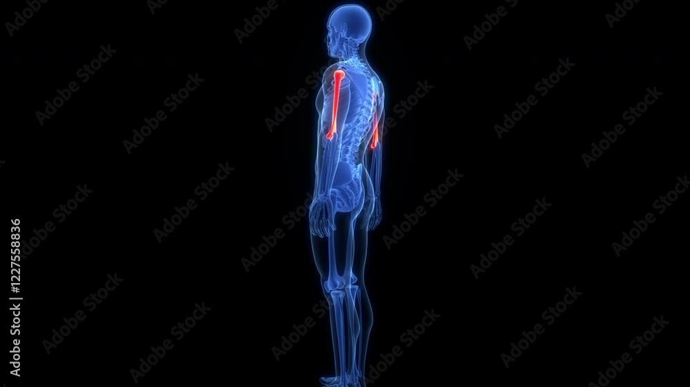 Human Skeleton System Humerus Bone Joints Anatomy Animation Concept Human Skeleton System Humerus Bone Joints Anatomy Animation Concept