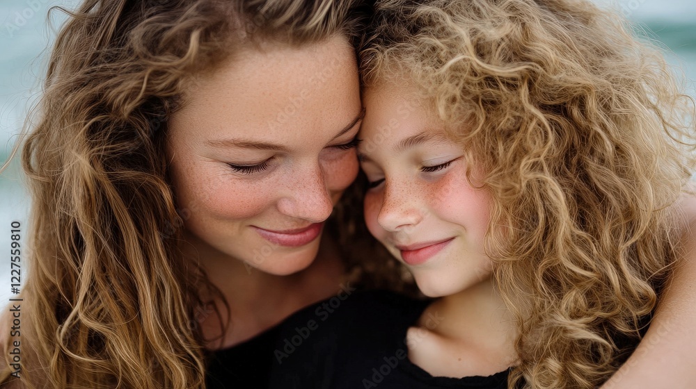 Mother and daughter sharing a tender moment outdoors, showcasing love, happiness, and familial bond. Natural lighting highlights joyful expressions. Mother and daughter sharing a tender moment outdoors, showcasing love, happiness, and familial bond. Natural lighting highlights joyful expressions.