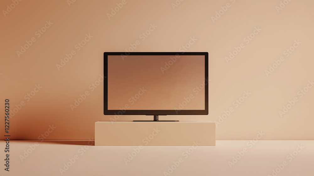Fototapeta premium Modern television on minimalist beige pedestal