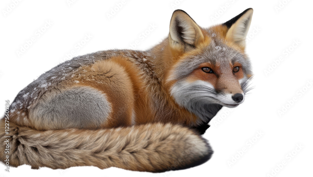 Obraz premium Winter's Embrace: The Resting Fox PNG Image on A Transparent Background