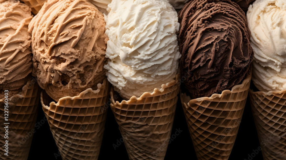 Fototapeta premium a row of ice creams with chocolate and vanilla