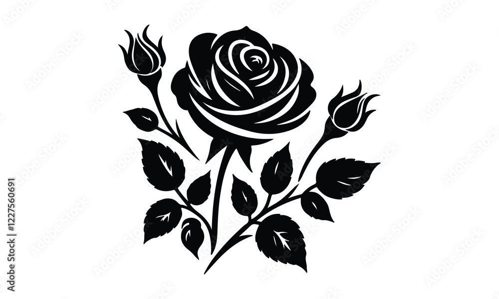 Obraz premium Roses tattoo, Black roses vector, Black silhouette rose, silhouette rose.