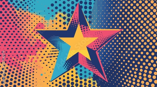 Colorful Dotted Star Pop Art Flat Vector Illustration