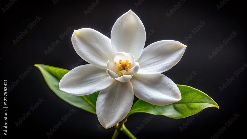 Obraz premium Aerial Drone Shot: Blooming White Jasmine Flower Isolated on Black