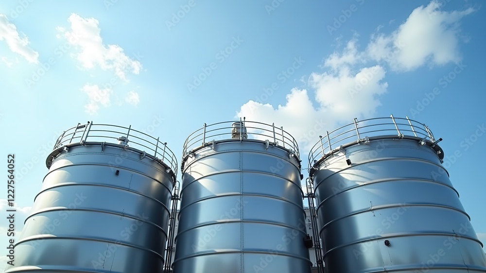 Industrial Steel Storage Tanks - Blue Sky Backdrop Industrial Steel Storage Tanks - Blue Sky Backdrop