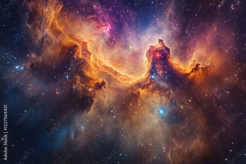 Obraz premium Cosmic Fireworks Nebula - Celestial spectacle, vibrant colors, cosmic dust, star birth, nebular expansion.