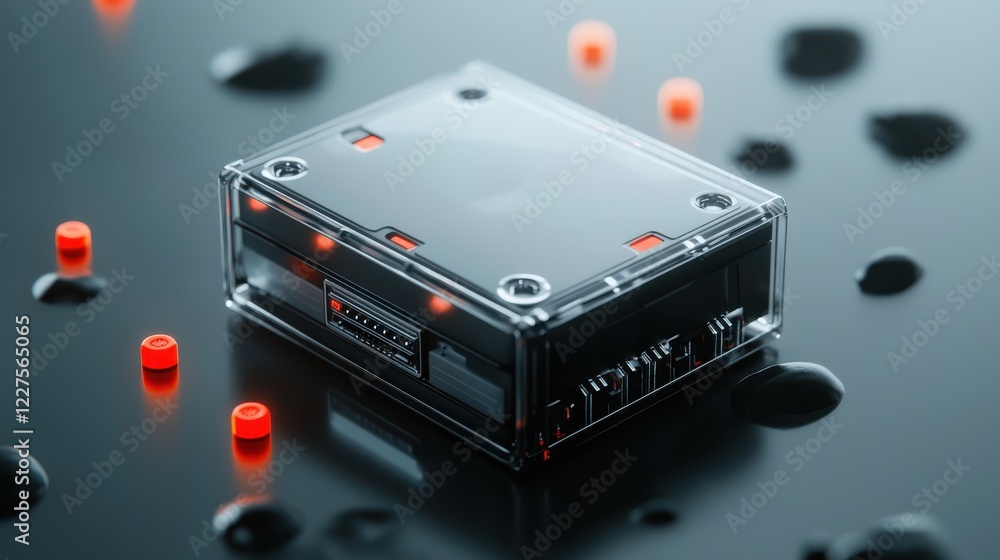 Fototapeta premium Transparent Box on Dark Surface with Red Accents