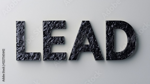 The word LEAD in bold, black, textured letters against a light gray background. Ideal for business and leadership concepts. photo