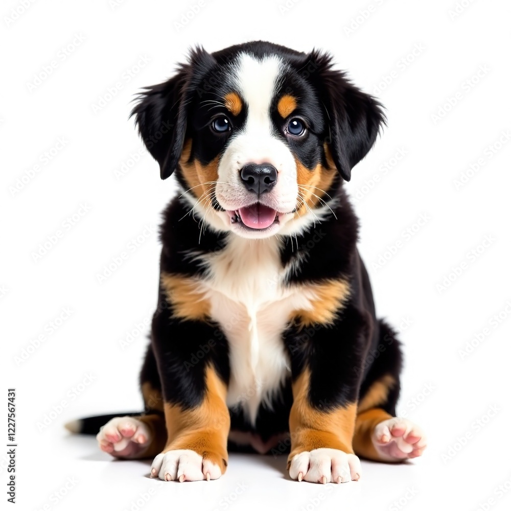 Bernese Mountain Dog Puppy, Sitting, Portrait, White Background, High Resolution Bernese Mountain Dog Puppy, Sitting, Portrait, White Background, High Resolution