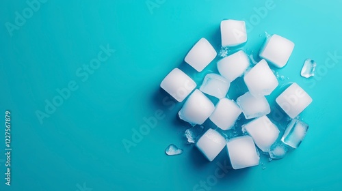 Fresh Ice Cubes on Turquoise Surface for Refreshing Beverage Use