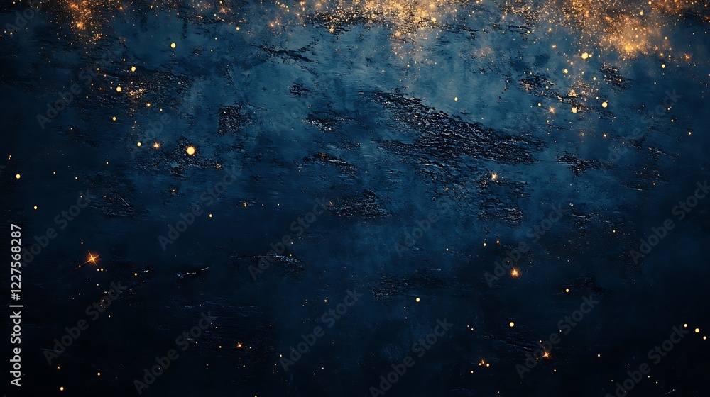 Abstract dark blue textured background with golden sparkles. Abstract dark blue textured background with golden sparkles.