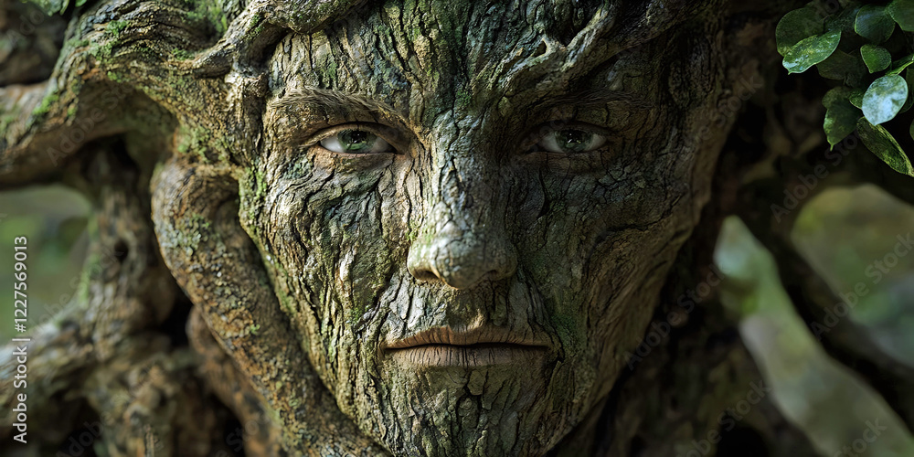 tree trunk with green man face. AI generated. tree trunk with green man face. AI generated.