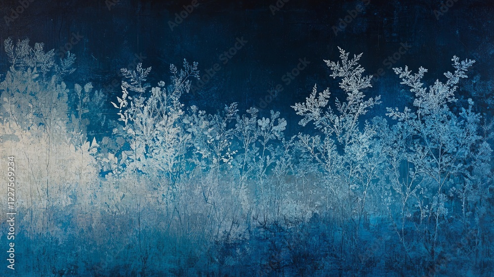 Icy blue to navy with snowflake textures reflections overlays