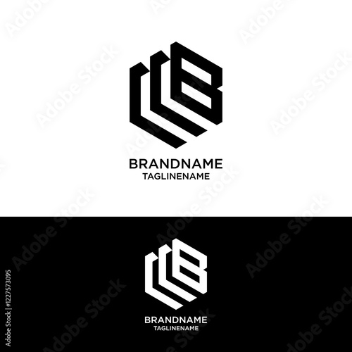 L and B alphabet letter logo icon in black and white.	