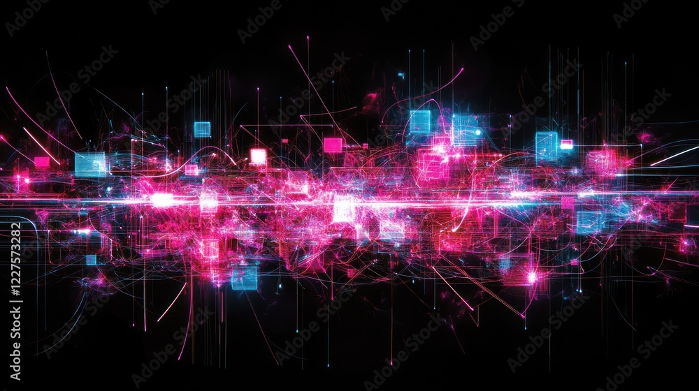 Obraz premium Abstract digital network glowing; data flow; technology background; website banner