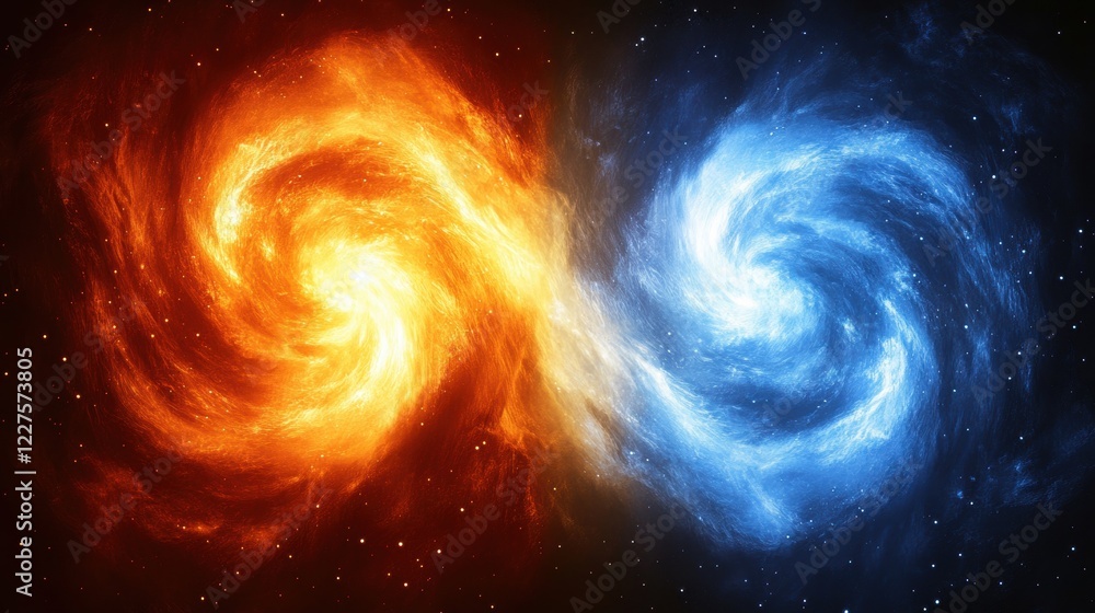 Vivid Swirling Galaxy with Contrasting Orange and Blue Colors Vivid Swirling Galaxy with Contrasting Orange and Blue Colors