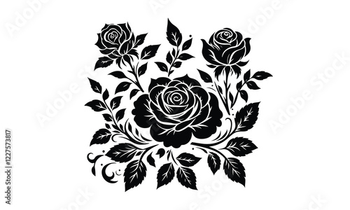 Roses tattoo, Black roses, Black silhouette of rose, Valentines day silhouette of rose.