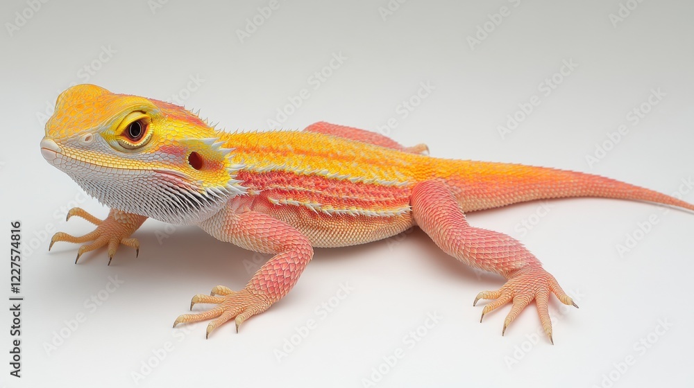 Naklejka premium Vibrant Bearded Dragon Lizard on White Background with Detail
