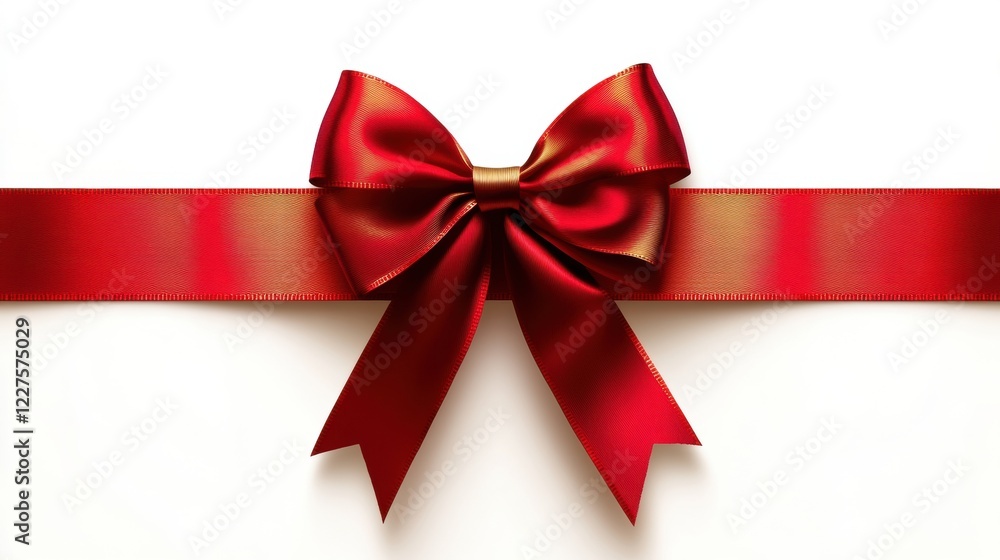 Fototapeta premium Elegant Red Bow with Golden Accents on White Background