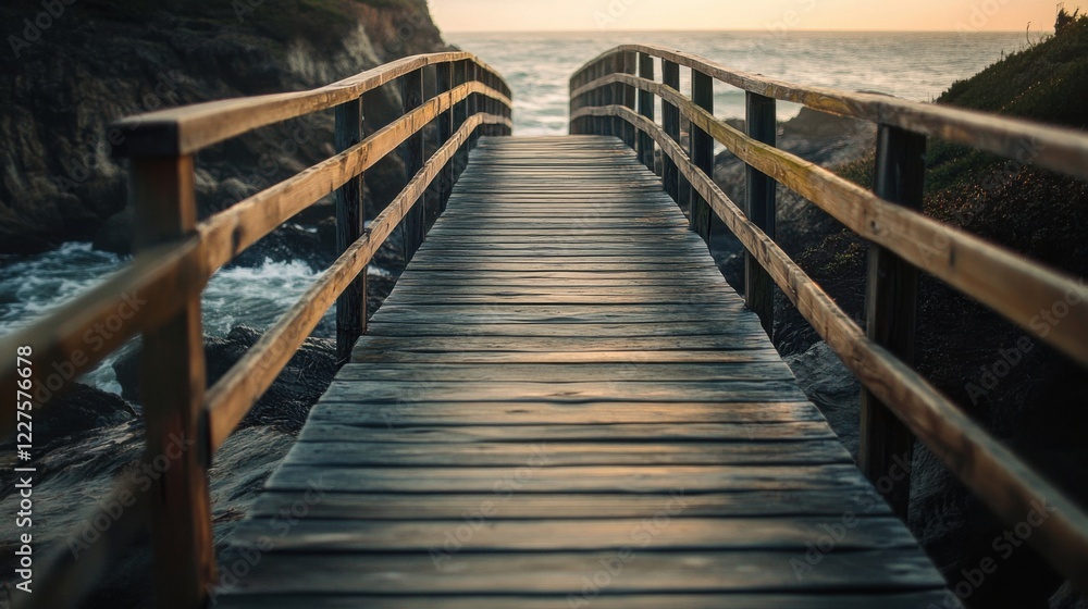Naklejka premium a wooden bridge over a body of water