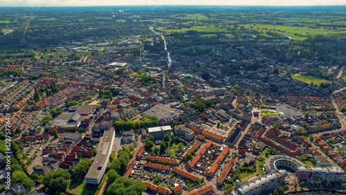 Aerial view around the old town of the city Meppel in the Netherlands on a sunny day in summer photo